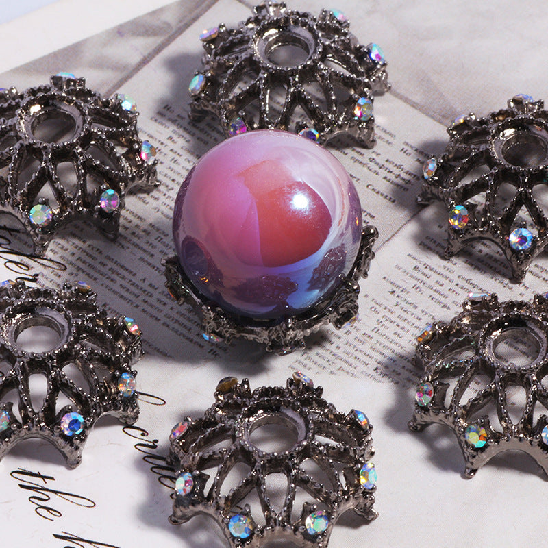 Wholesale 10pcs/pack  inlaid zircon hollow large flower cap spacer straight hole DIY crystal